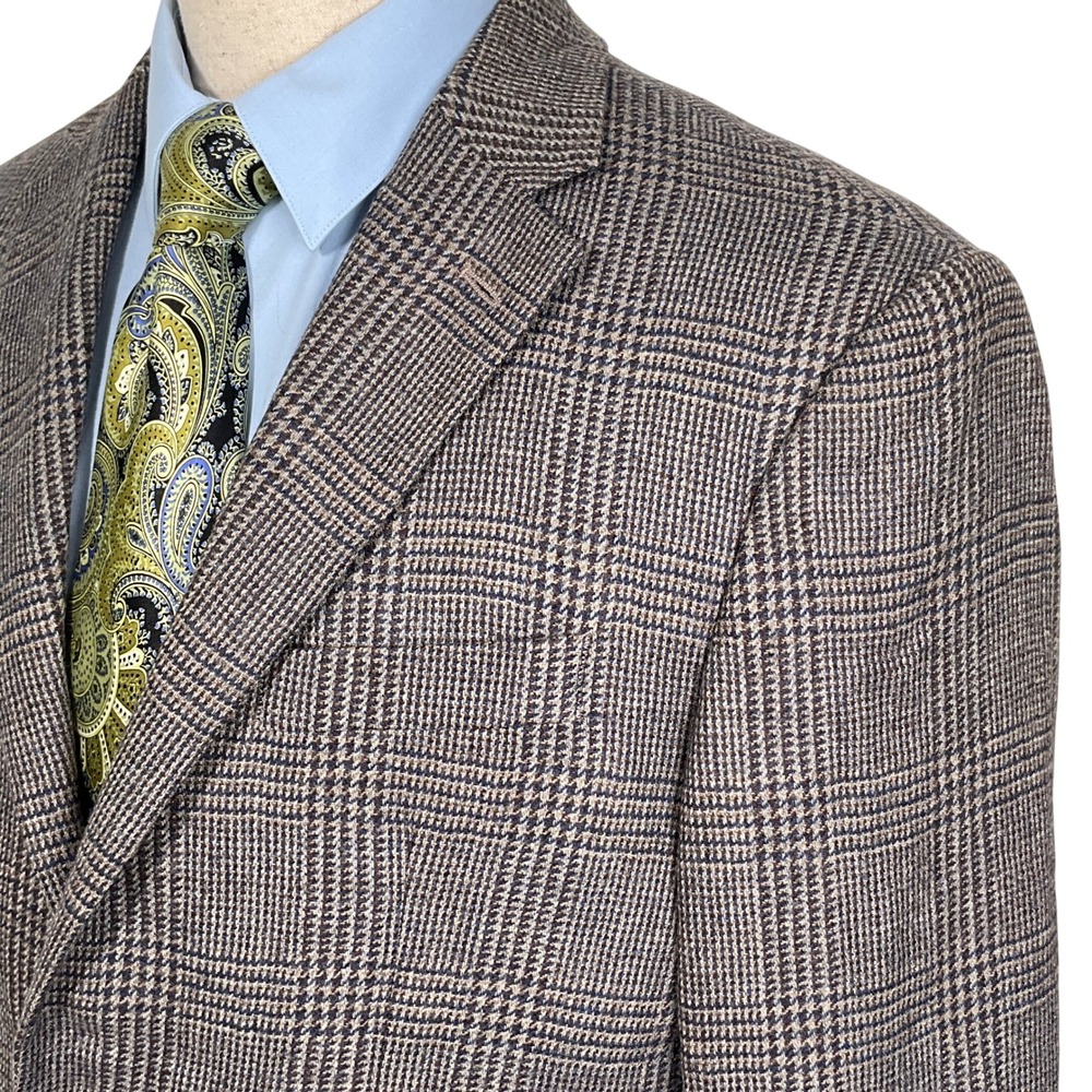 Jos A‎ Bank 1905 Blazer Men 41R Brown Blue Plaid Tailor Fit Wool Brrr Nylon